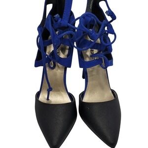 Bebe Womens Black Royal Blue Lace Up Pointed Toe Stiletto Heels Pumps Size 6